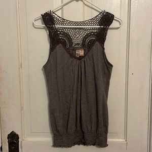 Brown Tank Top with Lace Detail
